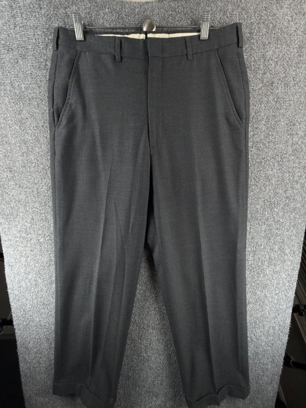 VTG Brooks Brothers MAKERS Worsted Wool Slacks Gray USA Flats Front ACTL 34X30
